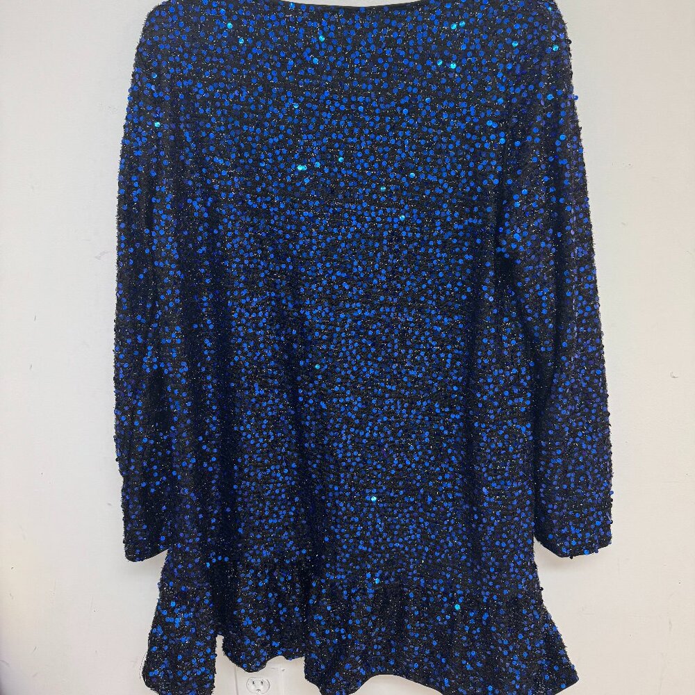 SHEIN Frenchy Women's Glittering Long Sleeve Dress Ruffle Hem Sequin Sparkle- LG